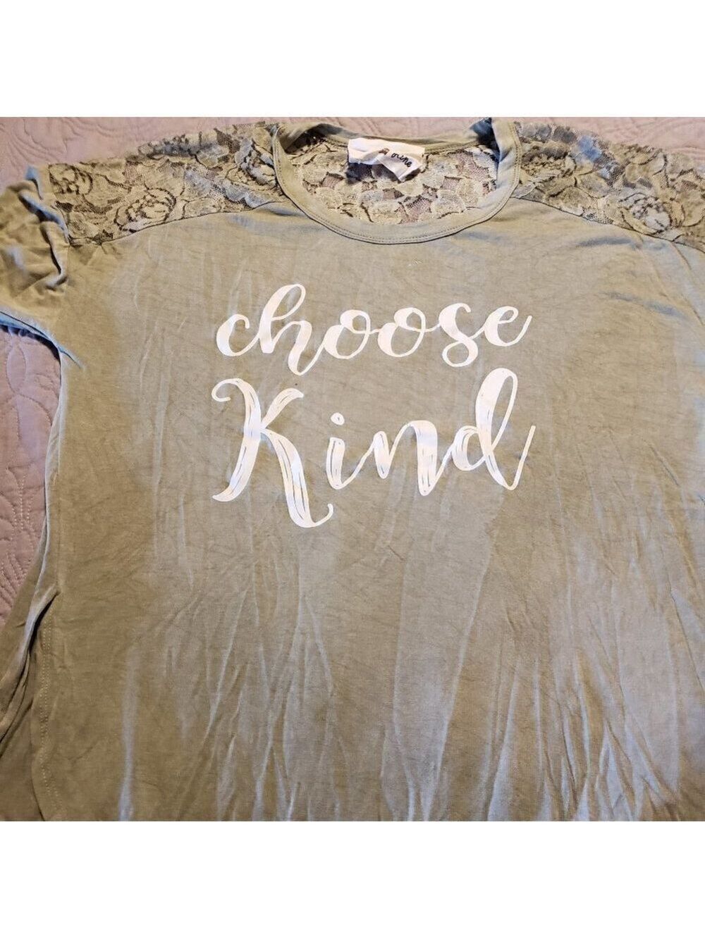 Boho Jane Army Green Lace trimmed short sleeve shirt